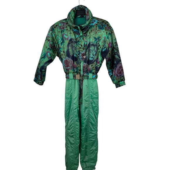 Vintage Skila Retro 80's Ski Suit Snowsuit One Piece Lion Motif Womens Size 6 - Picture 4 of 15